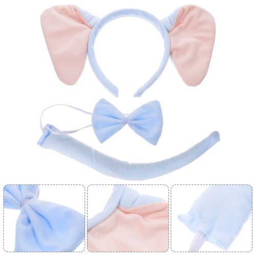 1 Set Djurkostym Accessoar Öron Huvudband Slips Ljustblå 2