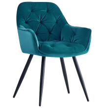 Set of 1 Dining Chair Velvet Padded Seat Teal