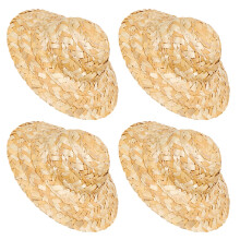4 Mini Geweven Rieten Cilinderhoedjes Decoratief Hoeden