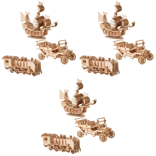 9Sets 3D Holzpuzzleteile Kinder Spaß Lernspielzeug Hellbraun 2