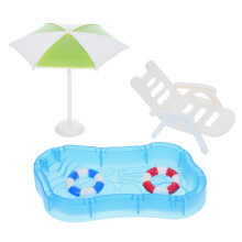 3 Sets Miniature Dollhouse Beach Accessories Pool Chair Umbrella Decor