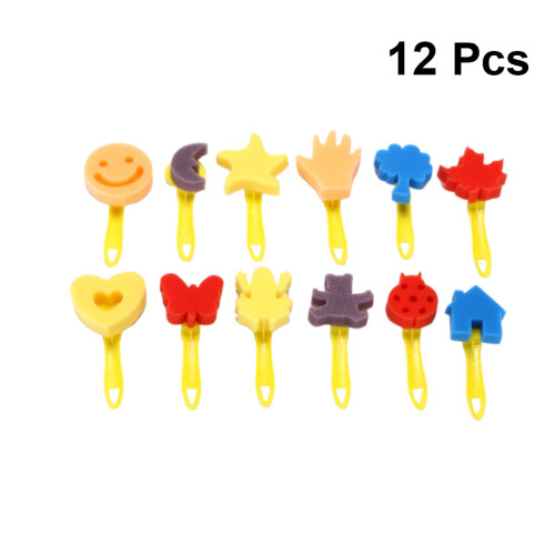 12 Pièces Ensemble Brosse Éponge Peinture Pour Enfants 2