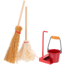 Mini Dolls House Cleaning Set Mop Broom Dustpan Bucket Prop