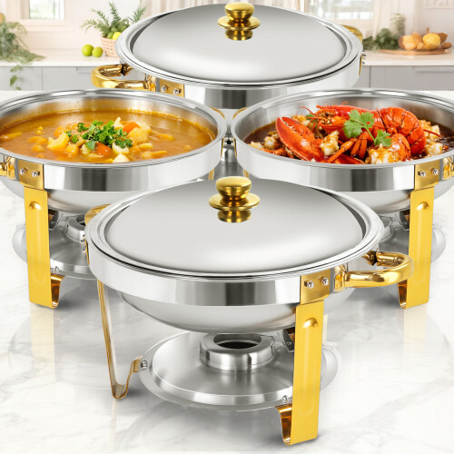 4 Pack 5QT Gold Round Chafing Dish for Buffet