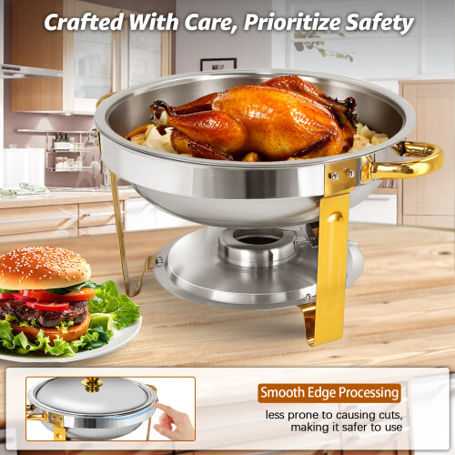 4 Pack 5QT Gold Round Chafing Dish for Buffet 1