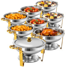 8 Pack 5QT Gold Round Chafing Dish for Buffet