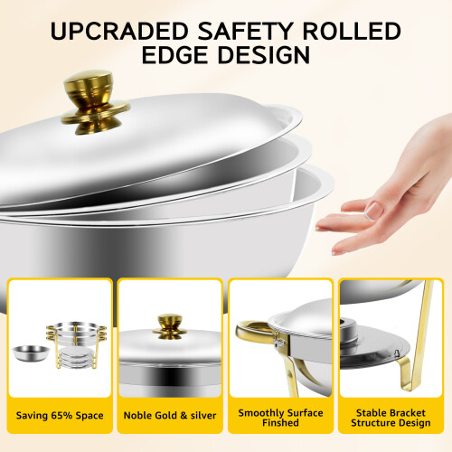 6 Pack 5QT Gold Round Chafing Dish for Buffet 2