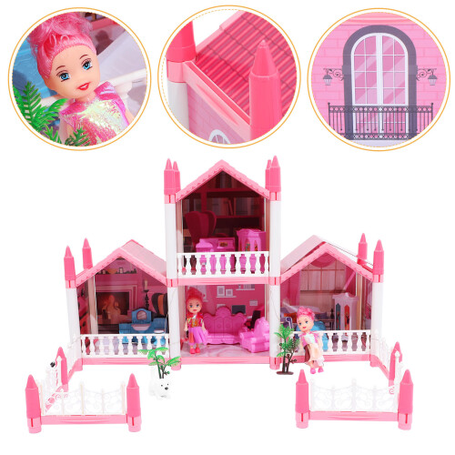 2pcs DIY Castle Model Plastic Dollhouse Puzzle Lights Villa 2
