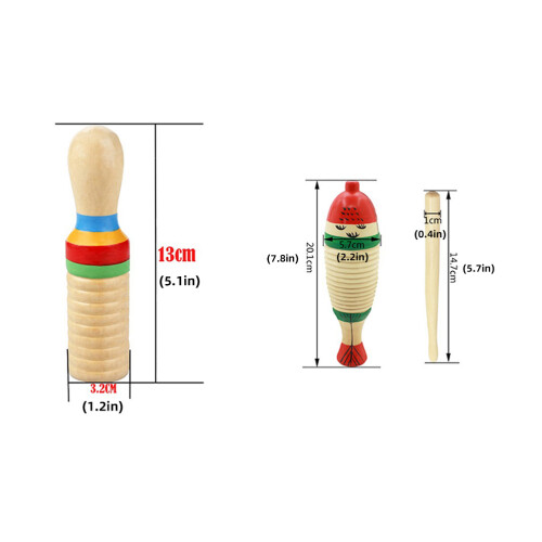 2 Sets Wooden Guiro Percussion Instruments With Sticks 1