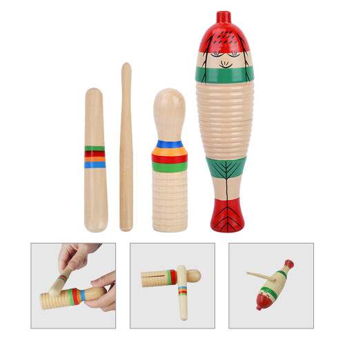2 Sets Wooden Guiro Percussion Instruments With Sticks 2