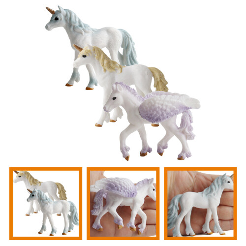 3Pcs Realistic Unicorn Figurines Plastic Simulated Animal Model 2