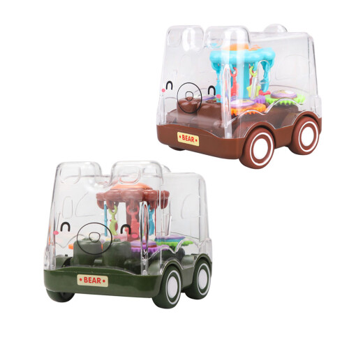 2Pcs Toddler Bus Toy Pulling Back Car Transparent