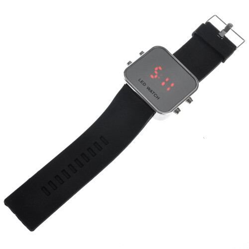 Fashion Quadrato Specchio Rosso Led Data Silicone Nero 2