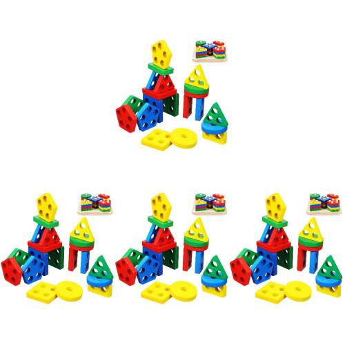 4 Set Impilabili Legno Montessori, Riconoscimento Forma 1