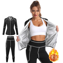 Sauna Suits for Women Sweat Suits Weight Loss Heat Trapping Sweatshirt Long Sleeve Pants Body Shaper Size L Silver