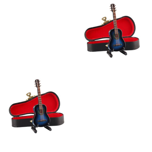 2 Mini Chitarra In Legno Con Scatola E Scaffalino 2