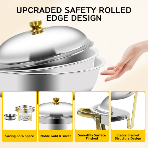2 Pack 6QT Gold Round Chafing Dish for Buffet 2