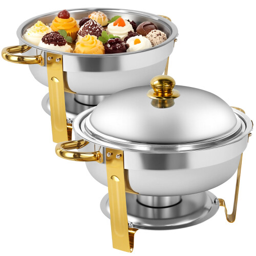 2 Pack 6QT Gold Round Chafing Dish for Buffet