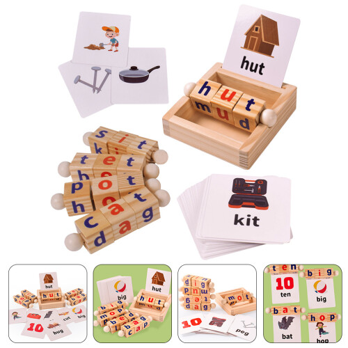1 Set Holz Lesebausteine Drehbare Alphabetbausteine Für Kinder 2