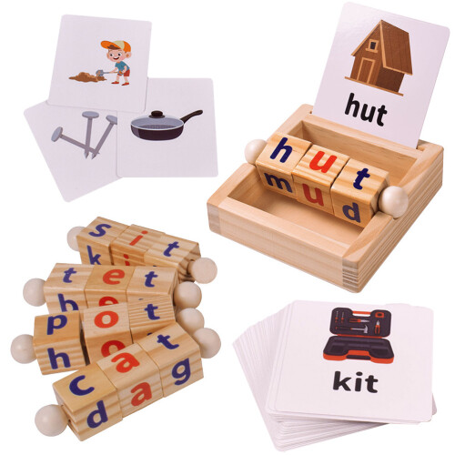 1 Set Holz Lesebausteine Drehbare Alphabetbausteine Für Kinder 1