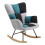 Living And Home Black-Gray-Blue Patchwork Rocking Chair - Linen Upholstery, Solid Rubberwood Rocker Legs 3