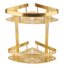 Aluminum Shower Caddy Rack Stylish Design Bathroom Corner Shelf Storage With Double Tiers Elegant Golden Finish Vertical Hanging Organizer Durable Str