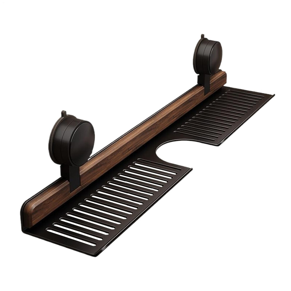 Walnut Shelves Wall Mounted Sink Shelf Over Tap With Suction Cup, Removable Sink Tap, Soap Dispenser, Black 9067246134112
