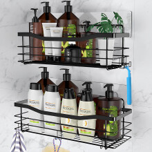 Adhesive Shower Organizer Shelf, Stainless Steel Wall Mounted Storage Rack with Open Grid Ventilation and Drainage, Easy to Install No Drill Bathroom