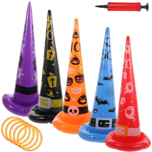 5Pcs Inflatable Witch Hat Ring Toss Game With Rings And Air Pump