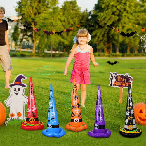 5Pcs Inflatable Witch Hat Ring Toss Game With Rings And Air Pump 2