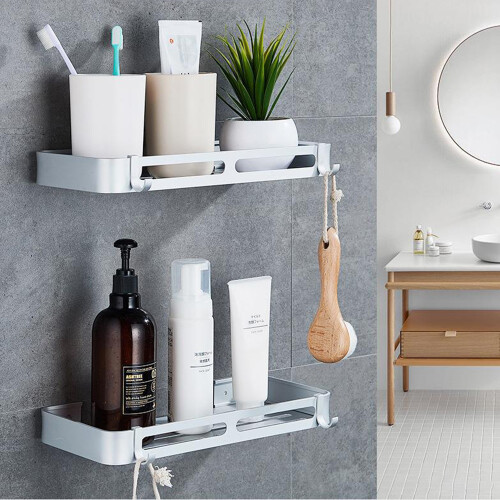 Corner Shower Caddy, Rustproof Aluminium For Bathroom & Kitchen, Large Capacity With Removable Hooks 2
