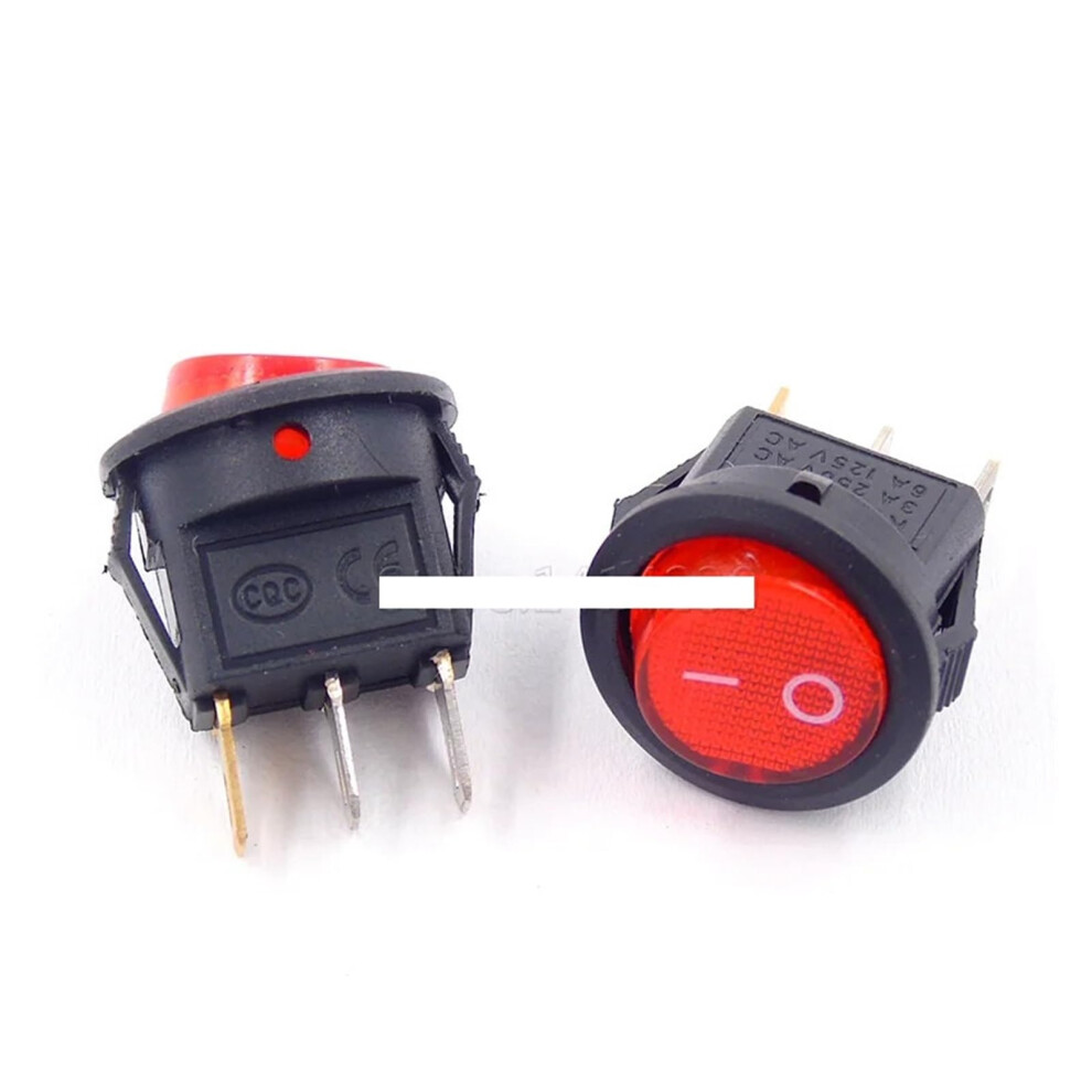 Rocker Switch 16Mm Diameter Indicator 3Pin Spst Onoff, Snapin, 6A/125V 3A/250V Ac, 10Pcs Red/Light 9323874280608