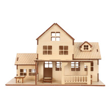 1 Set Diy Unfinished Wooden House Puzzle European Style 3D Model