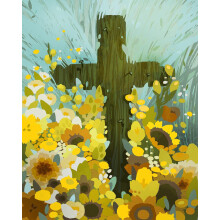 Christian Cross Paint by Numbers Kit - DIY Floral Religious Wall Art for Adults, 40x50cm Canvas Craft Set with Acrylic Paints