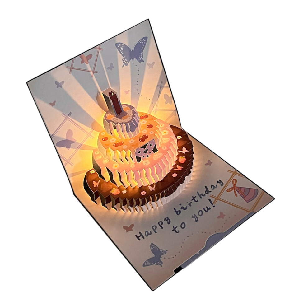 Blue 3D Cake Popping Up Butterfly Greeting Card With- Butterfly