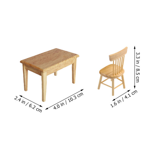 Ensemble Miniature Bureau Et Chaise En Bois Pour Mini Maison 1