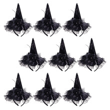 9Pcs Halloween Witch Hat Headbands With Lace And Sequins