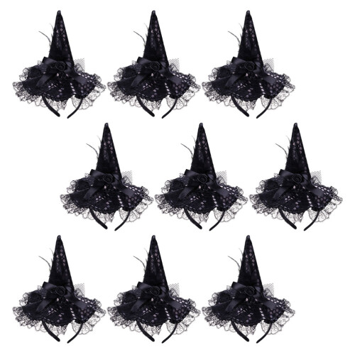 9Pcs Halloween Witch Hat Headbands With Lace And Sequins