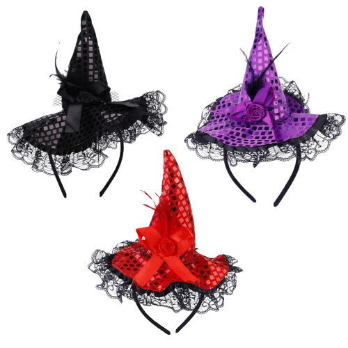 3 Pcs Halloween Witch Hat Headband Bright Clip Costume Accessory