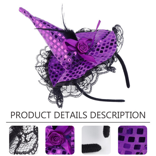 3 Pcs Halloween Witch Hat Headband Bright Clip Costume Accessory 2
