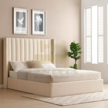 (Cream (without Mattress), 4ft Small Double (without Gas Lift)) Luxury Bed Frames Plush Velvet 54" Wing Panel Headboard All UK Sizes