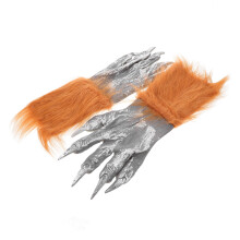 One Pair Skeleton Gloves With Hairy Claws For Halloween