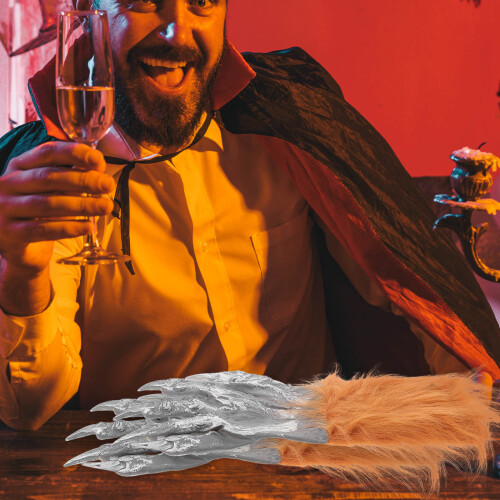One Pair Skeleton Gloves With Hairy Claws For Halloween 2