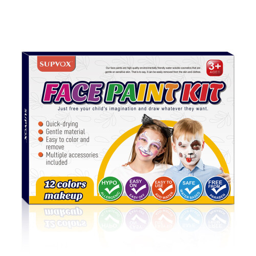 12 Kit Trucco Facciale Bambini Con Glitter Stencil Spugne 2