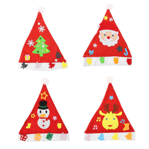 5Pcs Diy Christmas Hat Making Kit With Cartoon Design