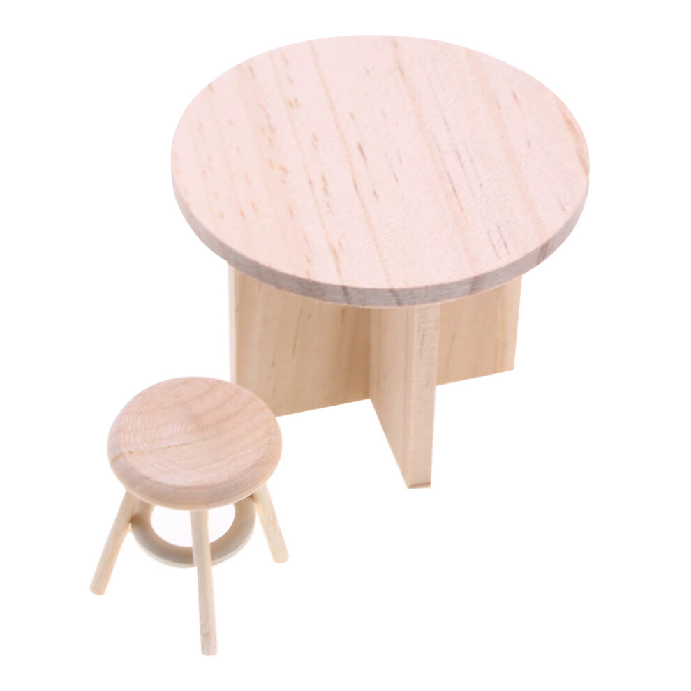 2 Sztuki Miniatury Mebli Drewnianych Stolec I Stół Do Domku Lalek-image