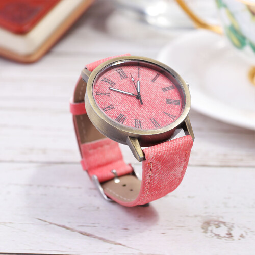 Relógio De Lona Com Pulseira Rosa E Design 2