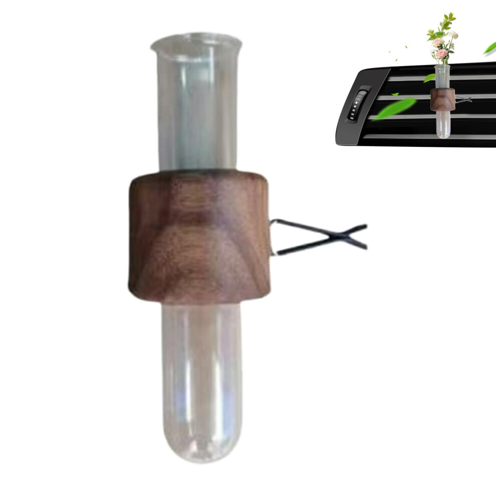 Car Vent Vase With Secure Clip, Decorative Glass And Wood Plant Holder For Car Interior Freshener Black 9067246135027