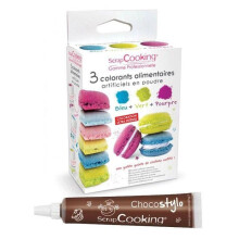 3 coloranti alimentari blu, verde, porpora + 1 penna al cioccolato