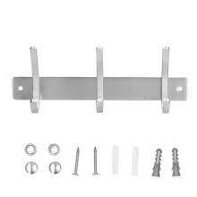 Cabideiro de parede resistente à ferrugem, com alta capacidade de carga, em aço inoxidável prateado, com 3 ganchos, ideal para cozinha, banheiro e